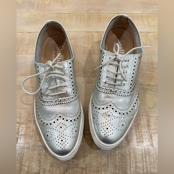 Shellys London STELLA  metallic silver Oxford platform shoes sneakers lace up - Picture 3 of 14